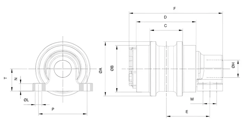PC200-8/10 Carrier Roller Top Roller and Upper Roller drawing