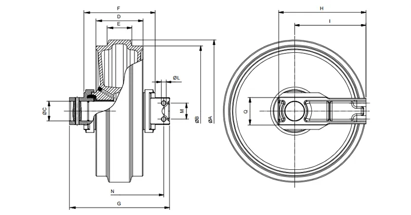 PC200-8/10 Idler and Front Idler drawing