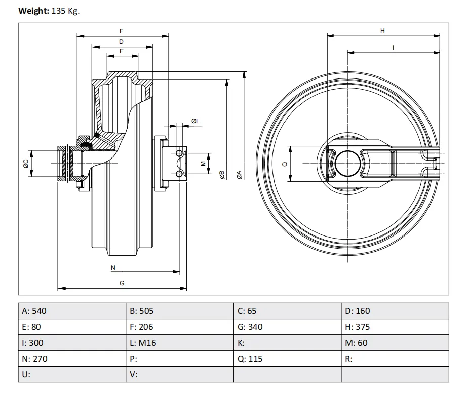 E315 Idler and Front Idler drawing