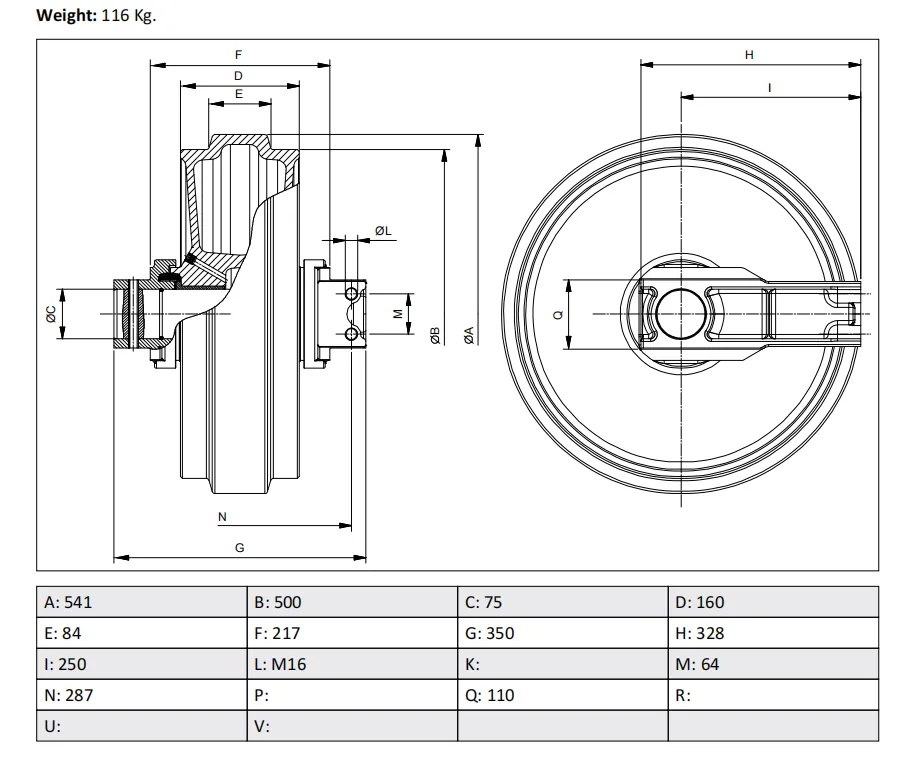 DX220 Idler and Front Idler drawing