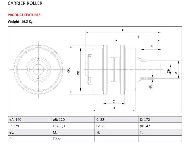 E315 Carrier Roller Top Roller and Upper Roller drawing