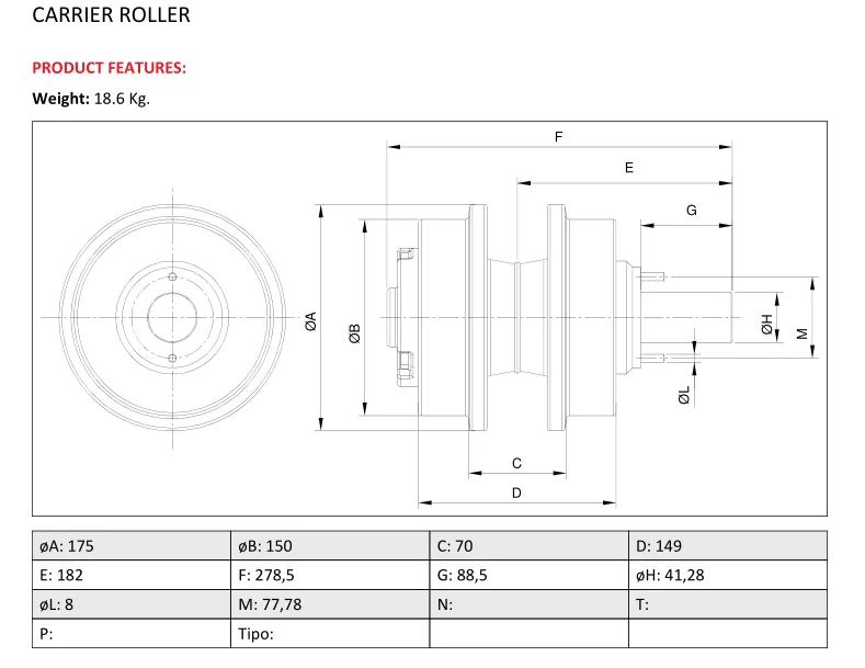 D4 Carrier Roller Top Roller and Upper Roller drawing