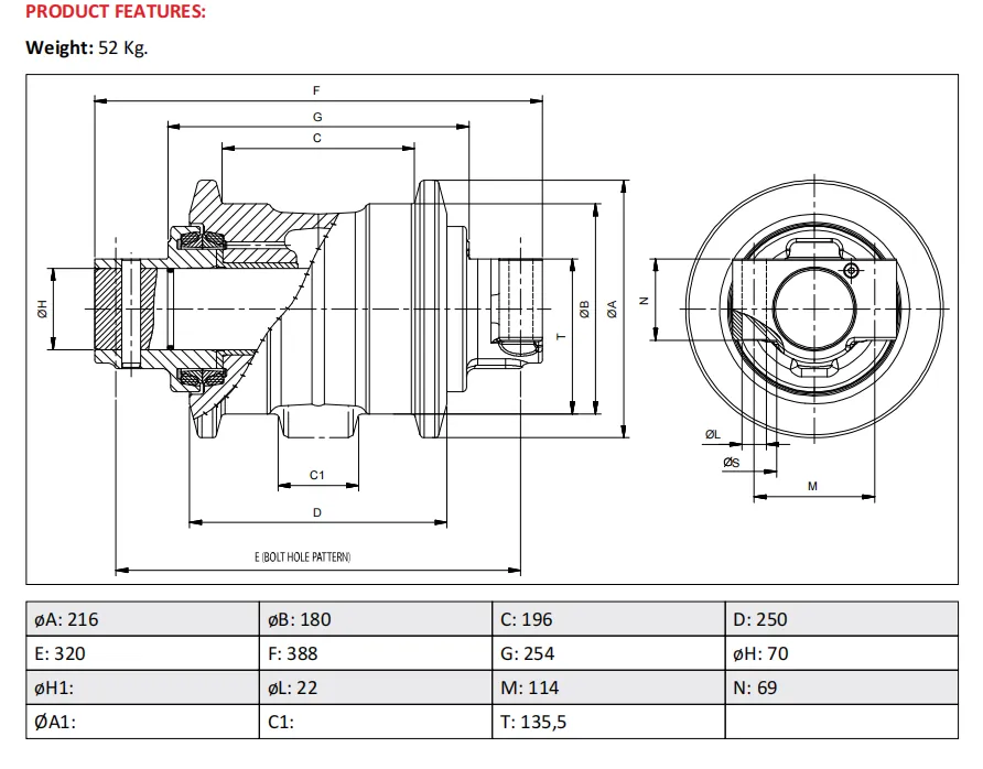 Track Roller/Bottom Roller for PC300-8 drawing