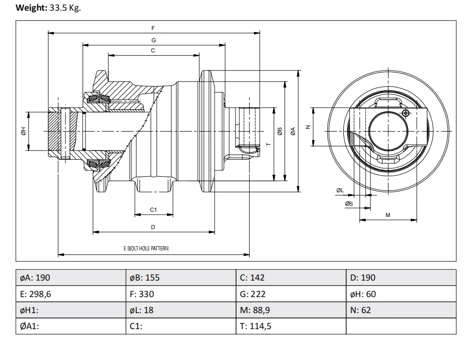 Track-Roller-Botto- Roller-for-EC200 drawing